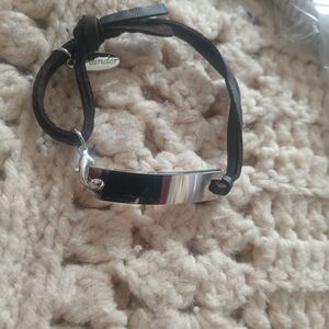 Elegant Silver and Black Leather Bracelet